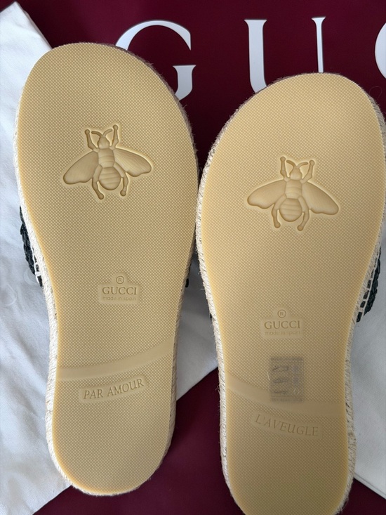 Gucci Black GG Crystal Raffia Embellished Espadrille Sandal Slides NIB 38 - Picture 3 of 4